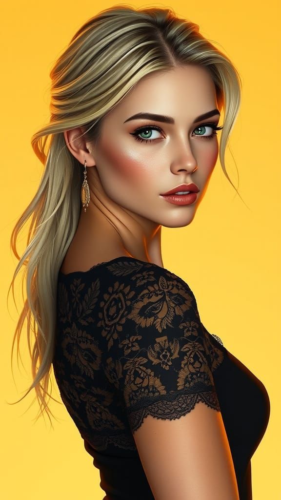 Blonde Woman in Lace Dress with Dynamic Lighting