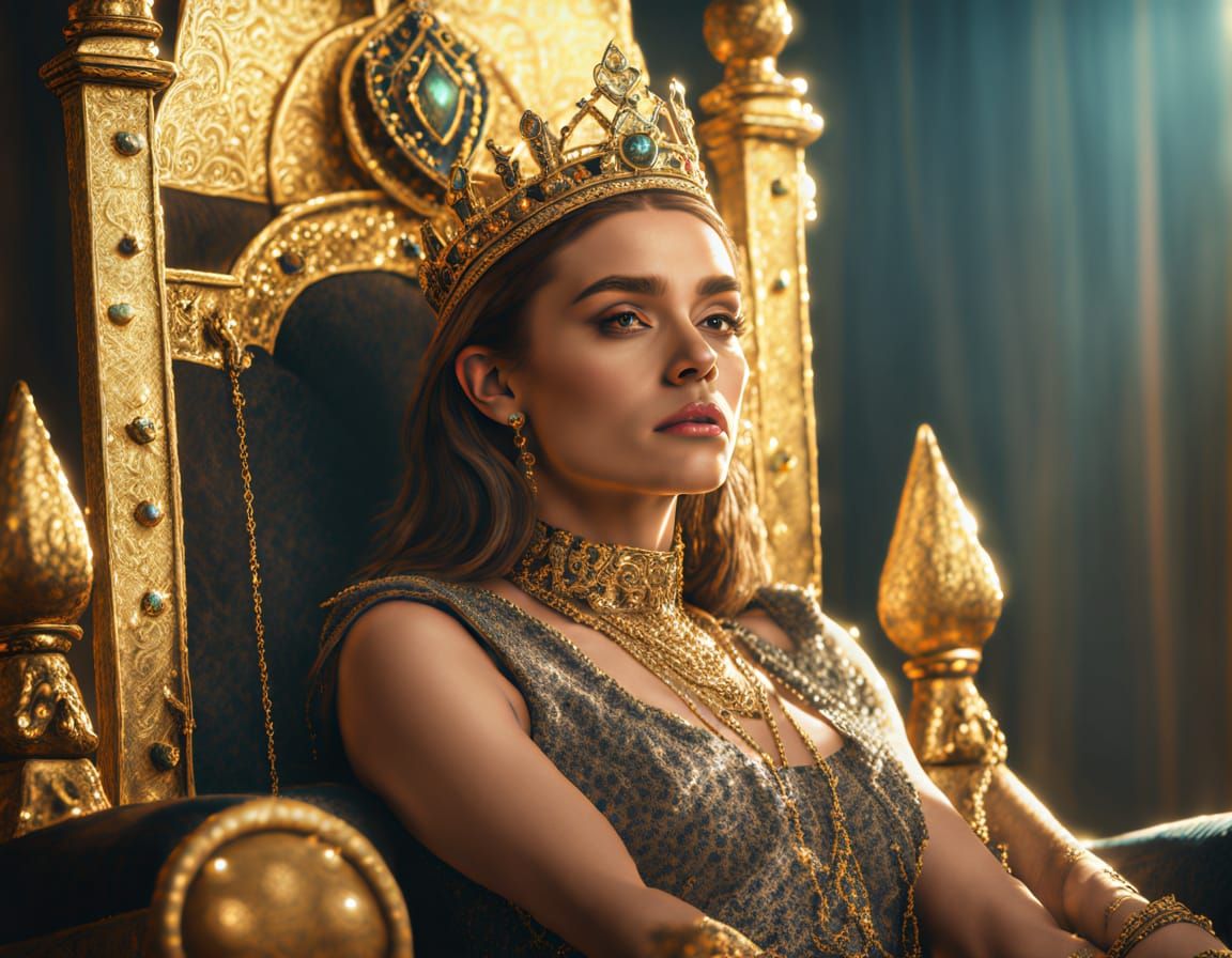 Fay Royalty on Throne in Hyperrealistic Style