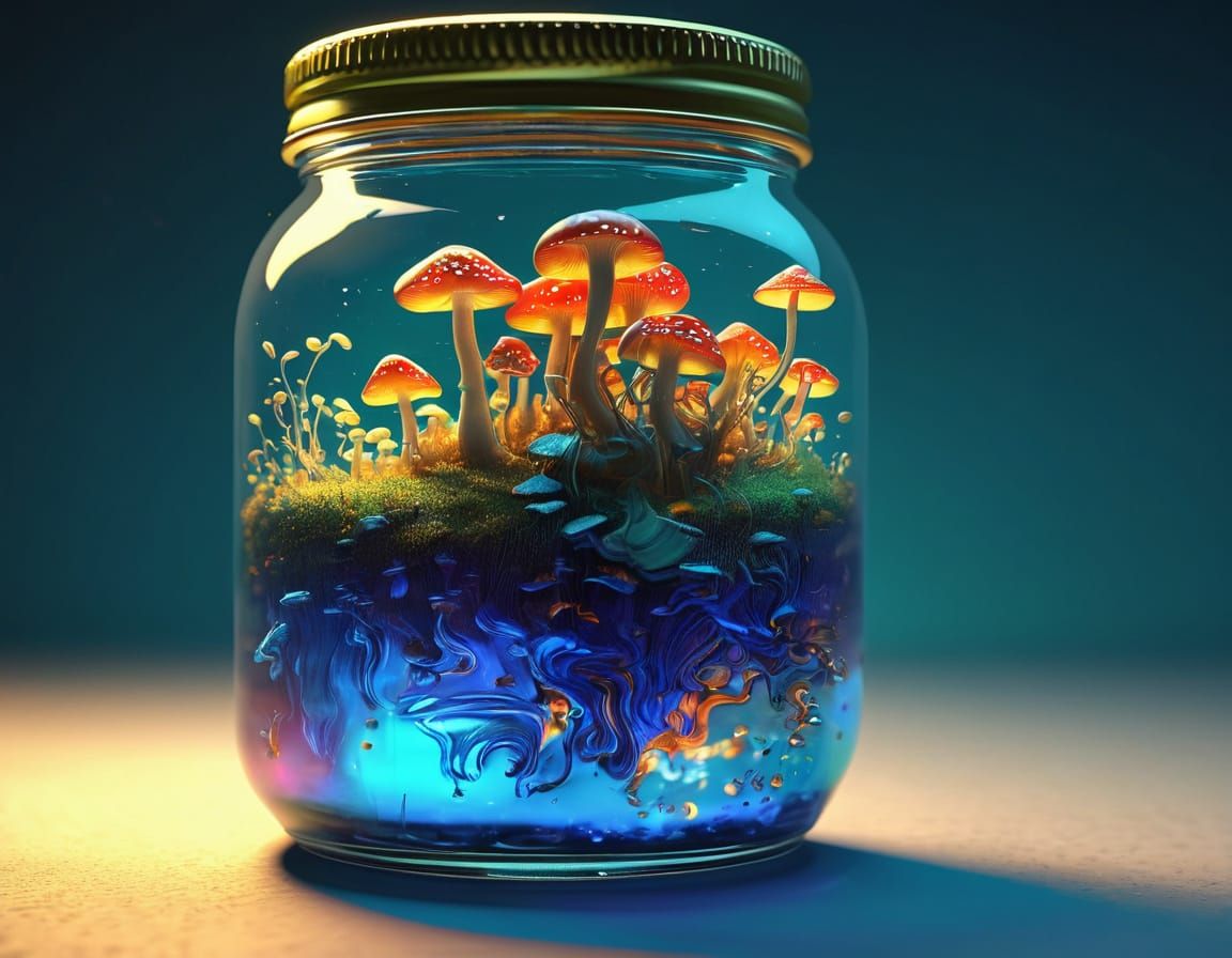 Surreal, Glowing World in a Glass Jar