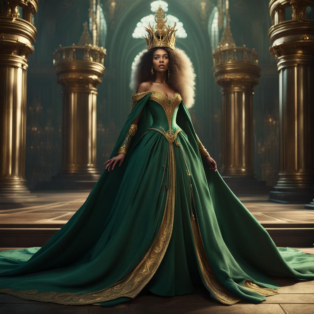 High Fashion Emerald Crowning Gown with Golden Details