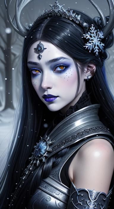 Winter Empress with Snowflakes in Gothic Art Style