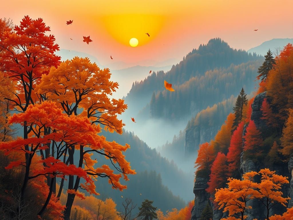 Autumn Elbe Sandstone Landscape in Impasto Watercolour Style