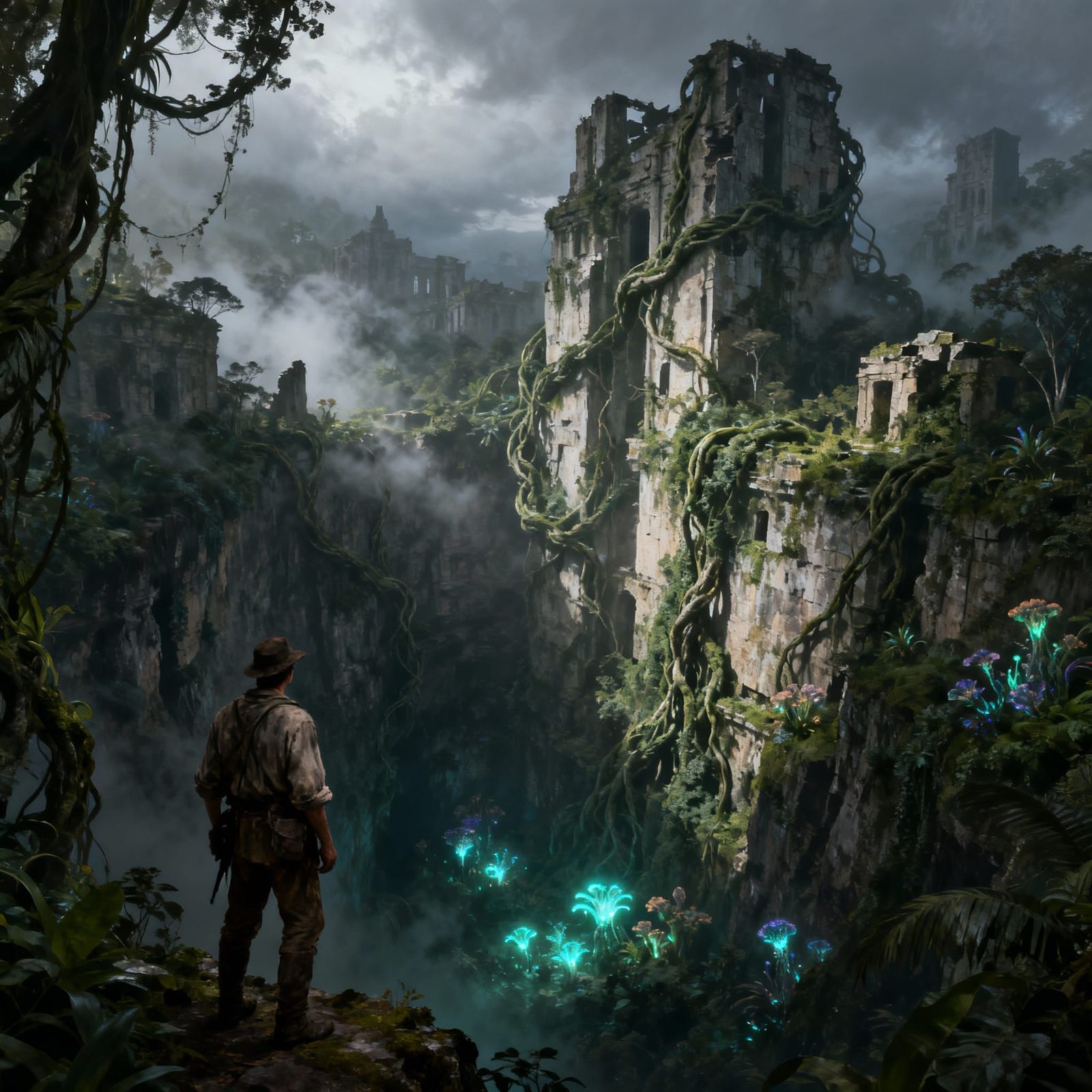 Explorer Views Overgrown Jungle Chasm City