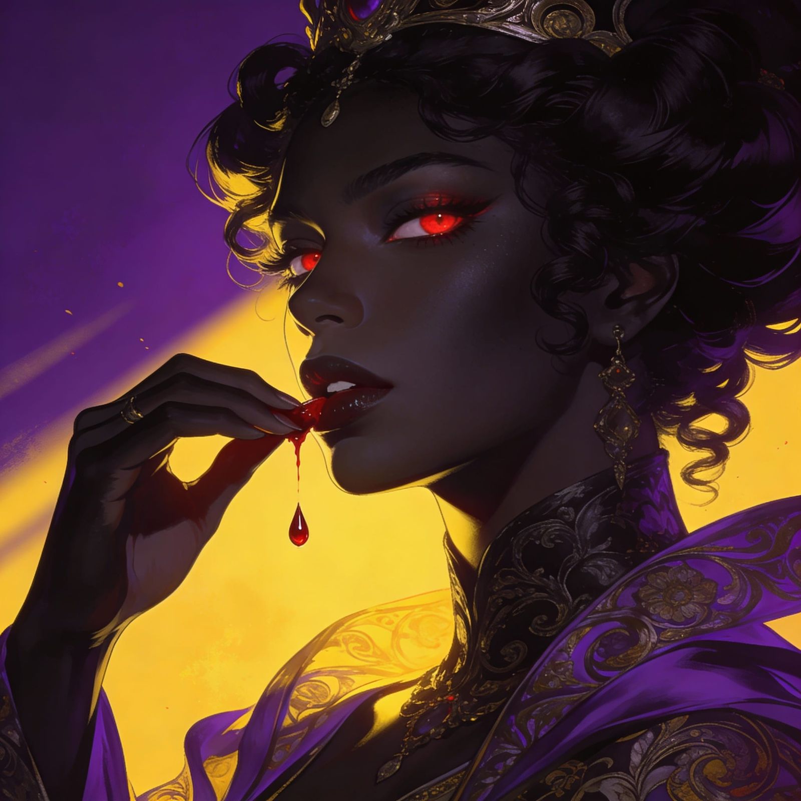 Dark Fantasy Regal Woman With Bloodied Lips