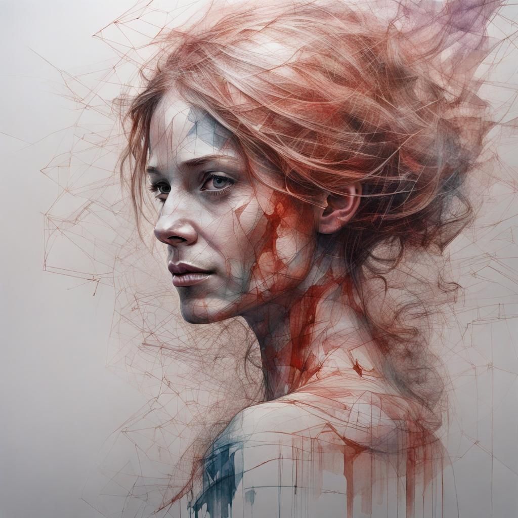 Surreal Portrait in Watercolor and Biomechanical Style