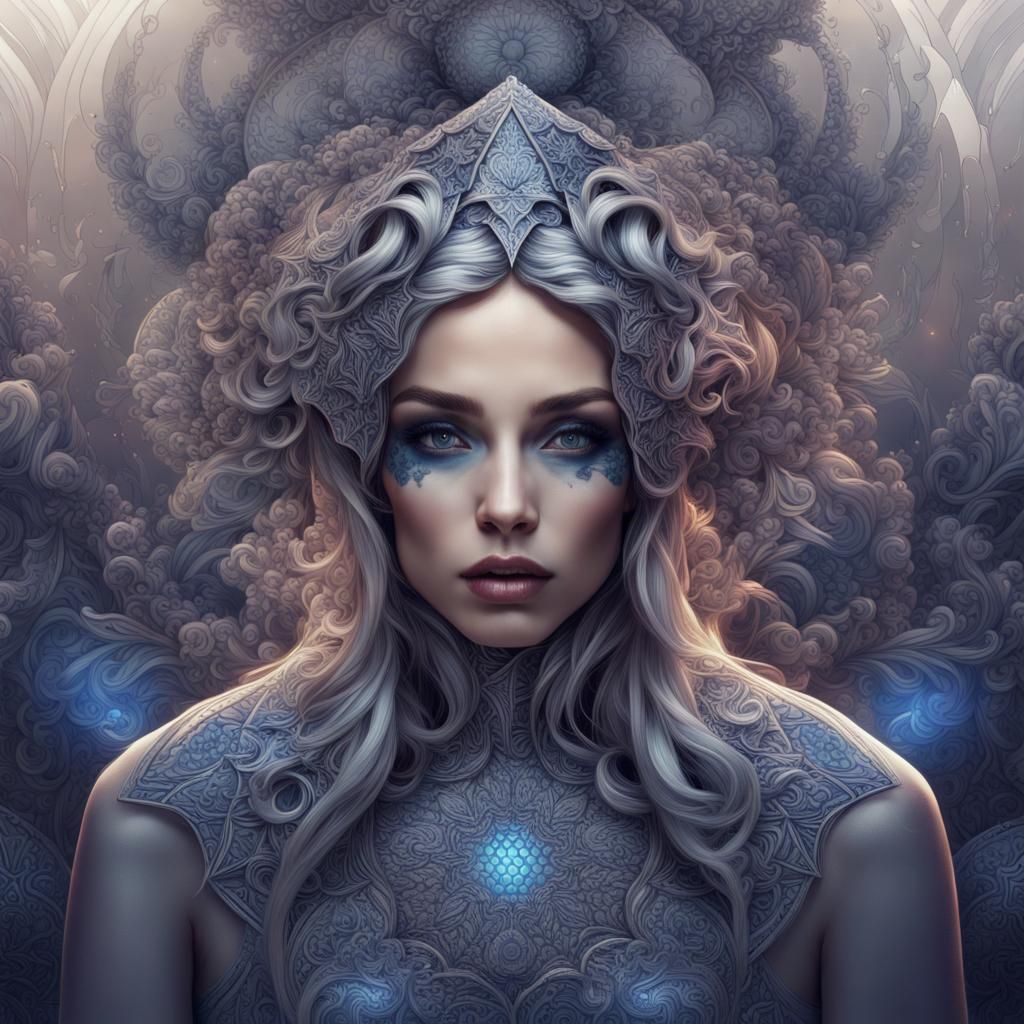 Woman with Geometric Designs in Detailed Matte Painting