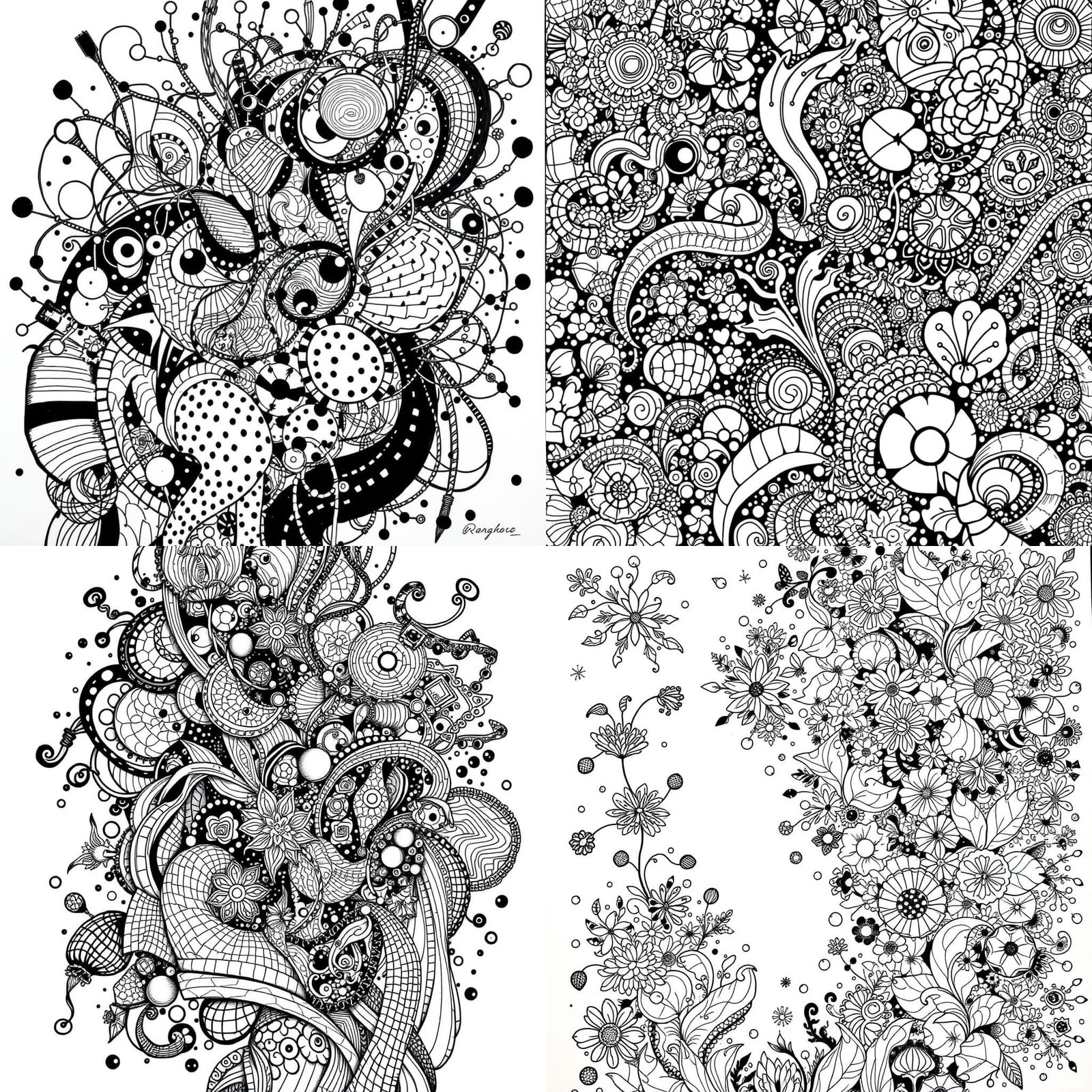 Detailed Black and White Abstract Doodle Drawing
