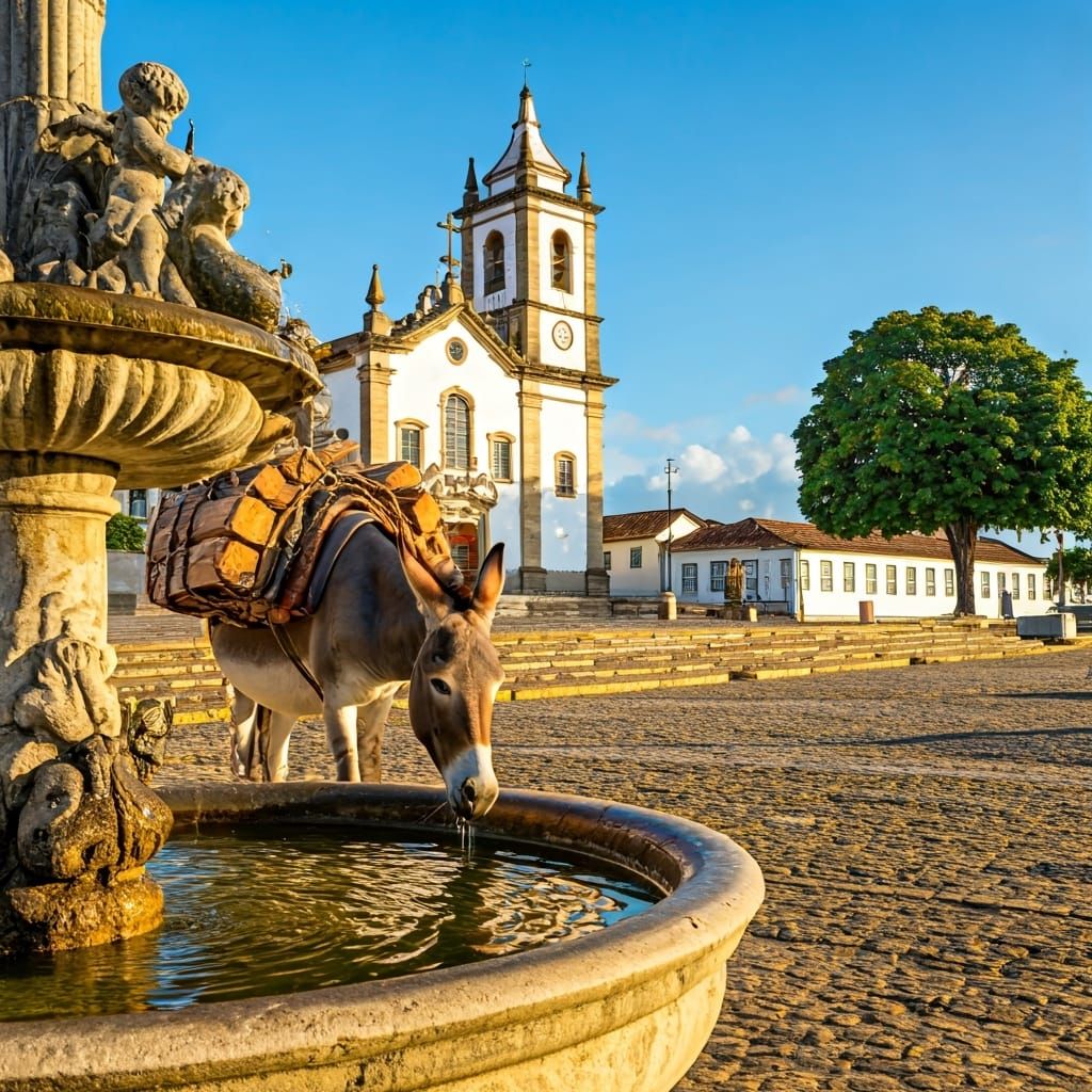 Brazilian Colonial Donkey at Stone Fountain