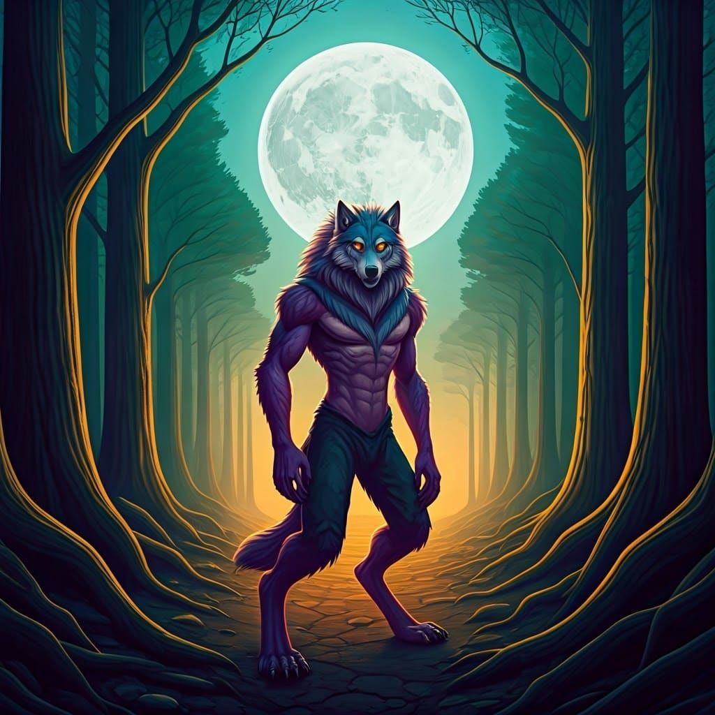 Werewolf in Forest, Surrealist Dreamscape