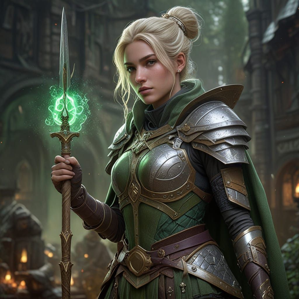 Nomadic Healer with Green Aura in Dark Fantasy Style