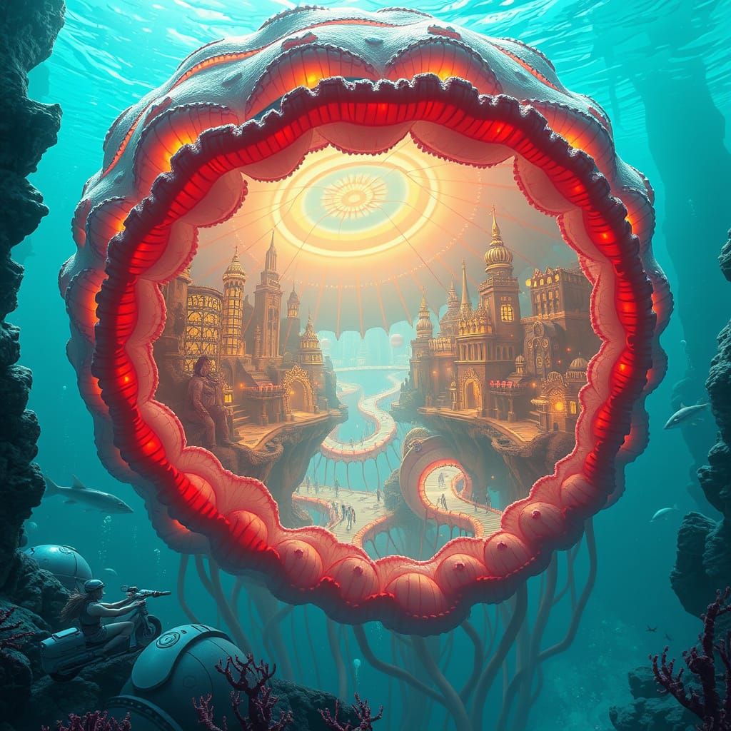 Underwater City in Bioluminescent Jellyfish