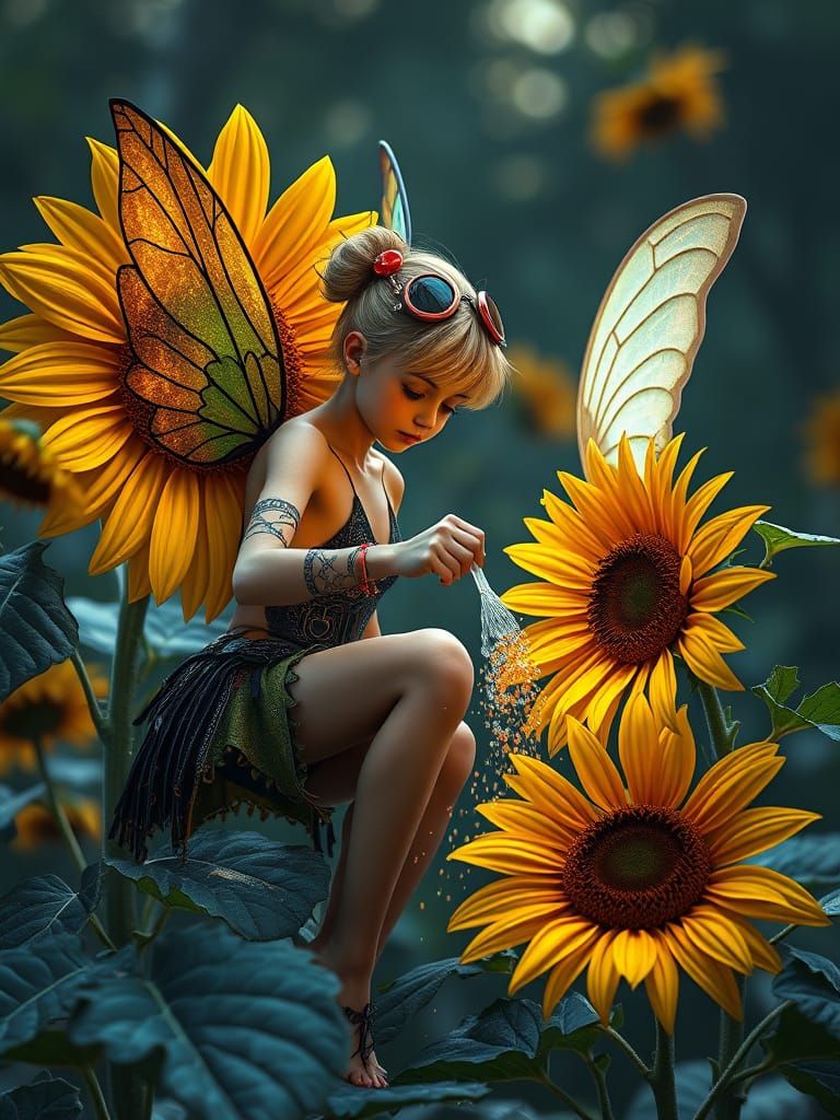 Solarpunk Pixie Waters Electronic Sunflower: Digital Matte P...