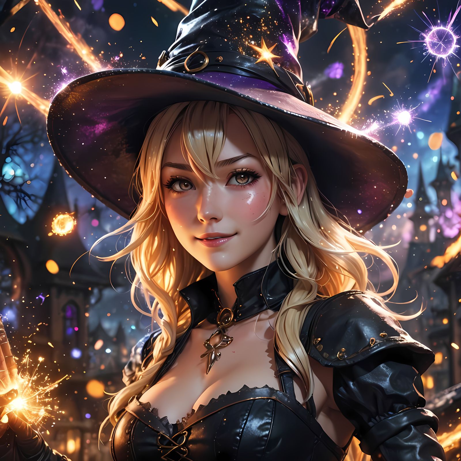 Anime Witch with Magical Alchemy Background