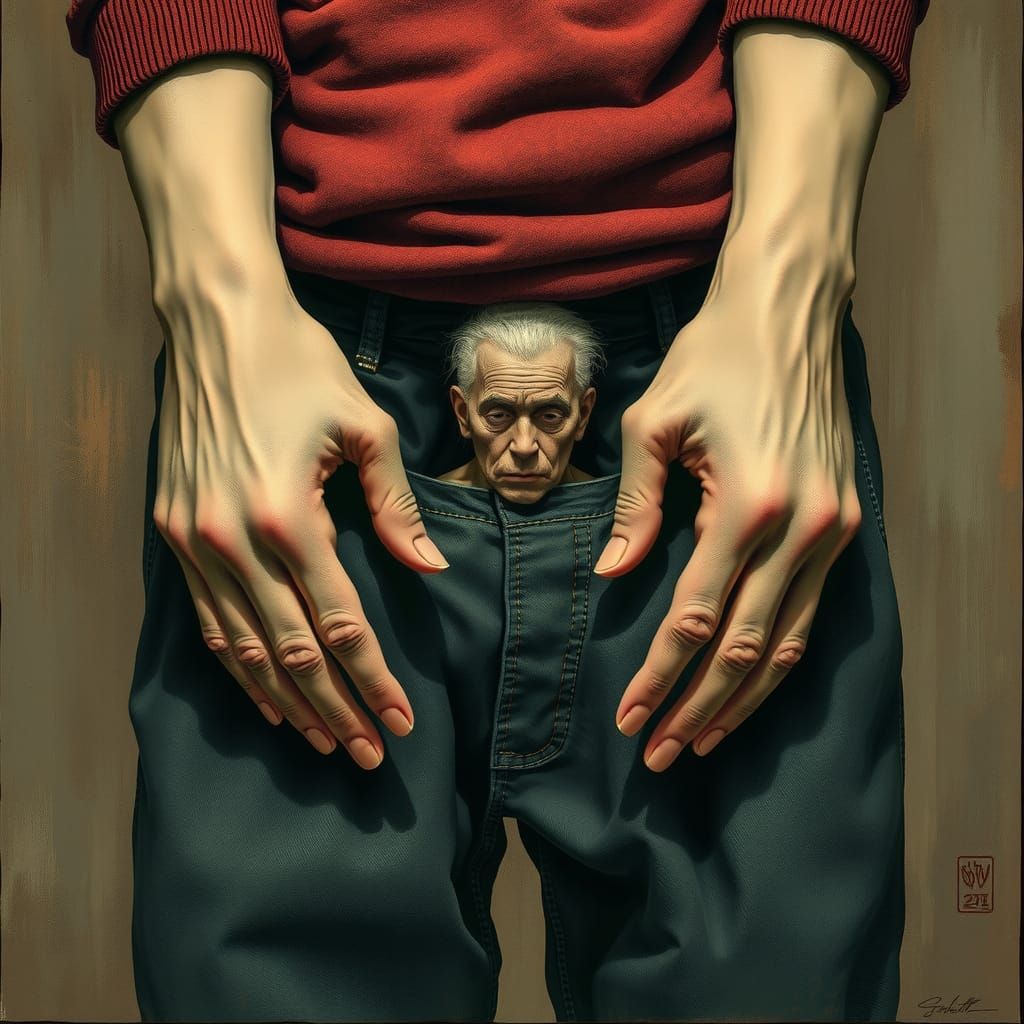 Surreal Pocket Person in Magritte Style