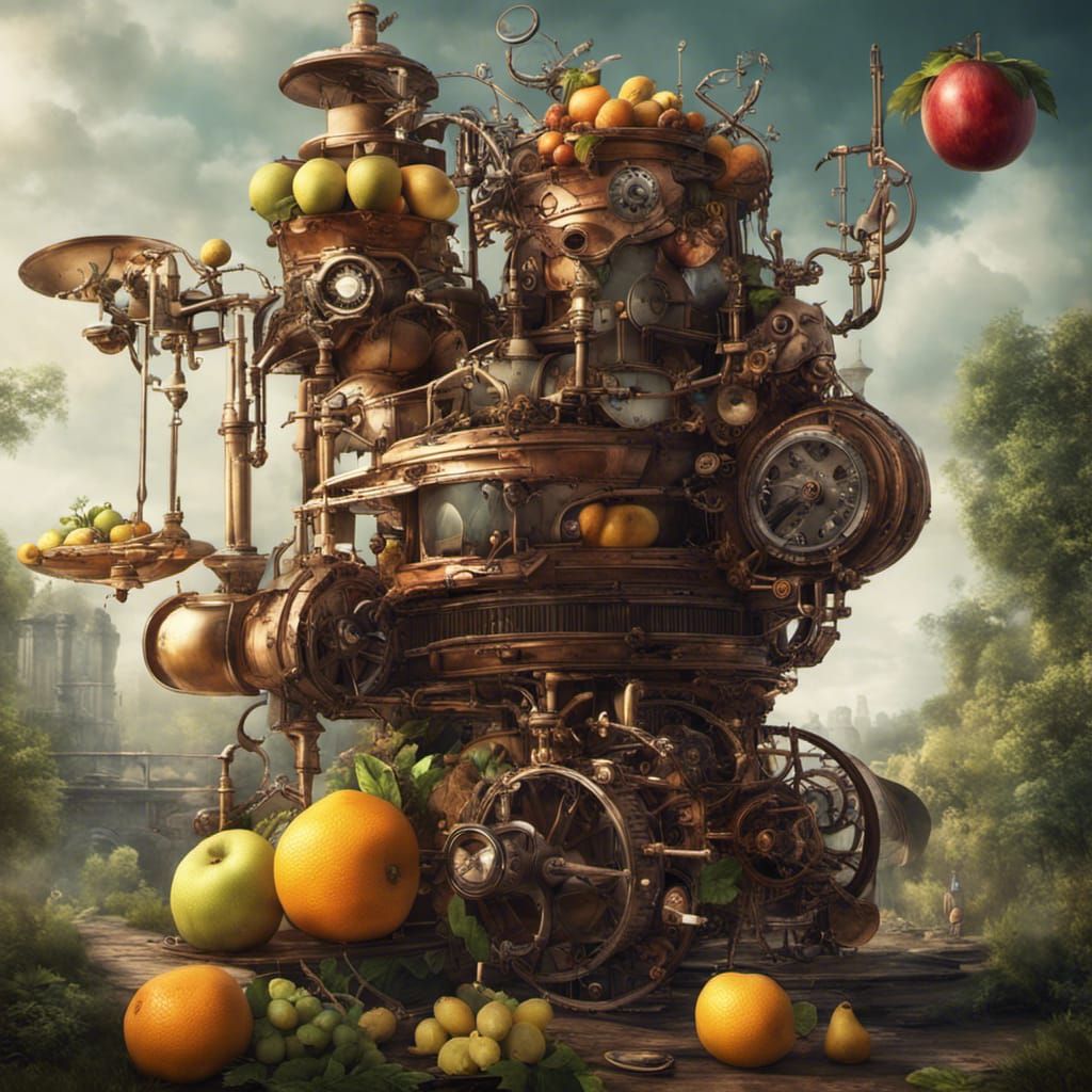 Steampunk Fruit Contraption in Fantasy Art Style
