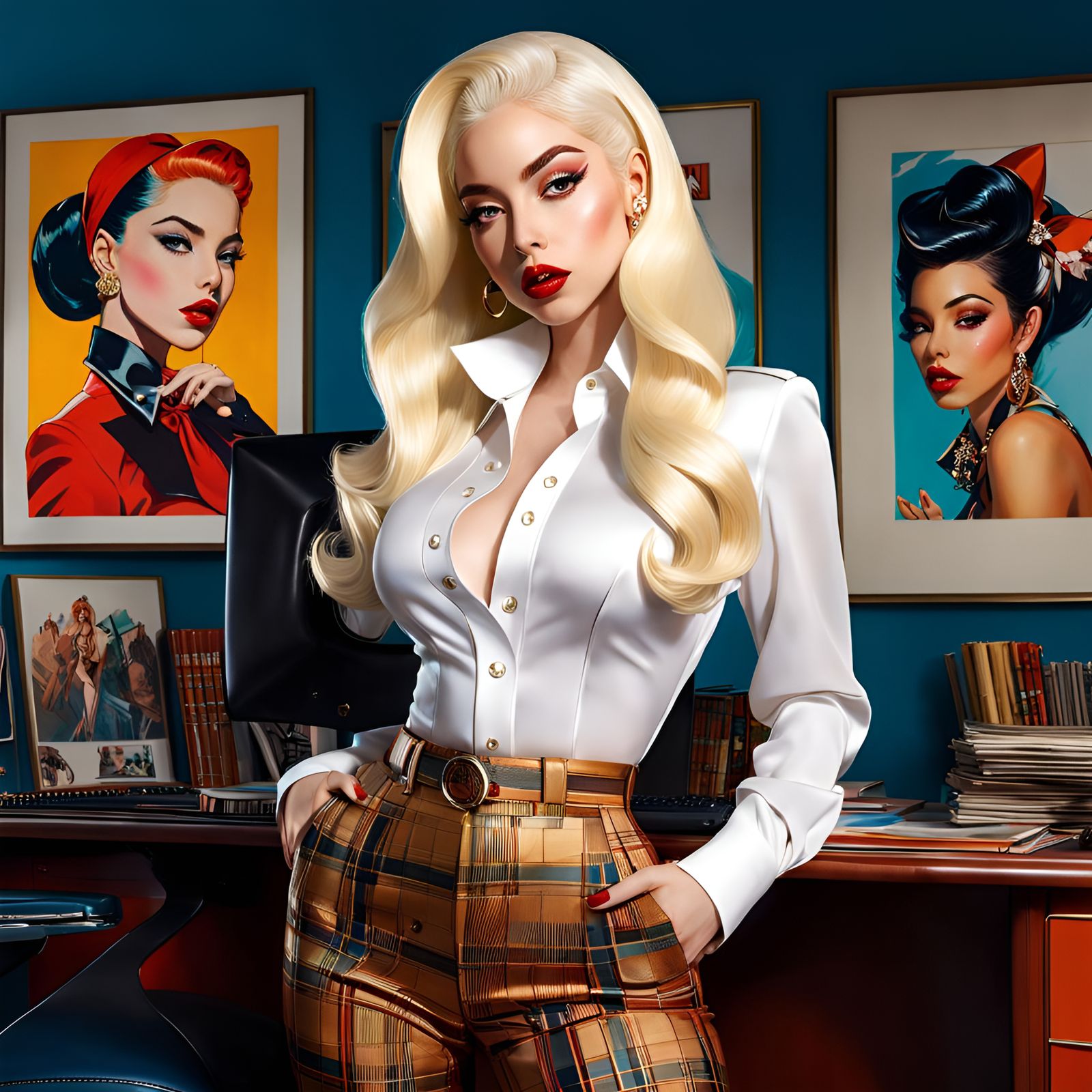 Glamorous Woman in Office, Pin-Up Style Portrait