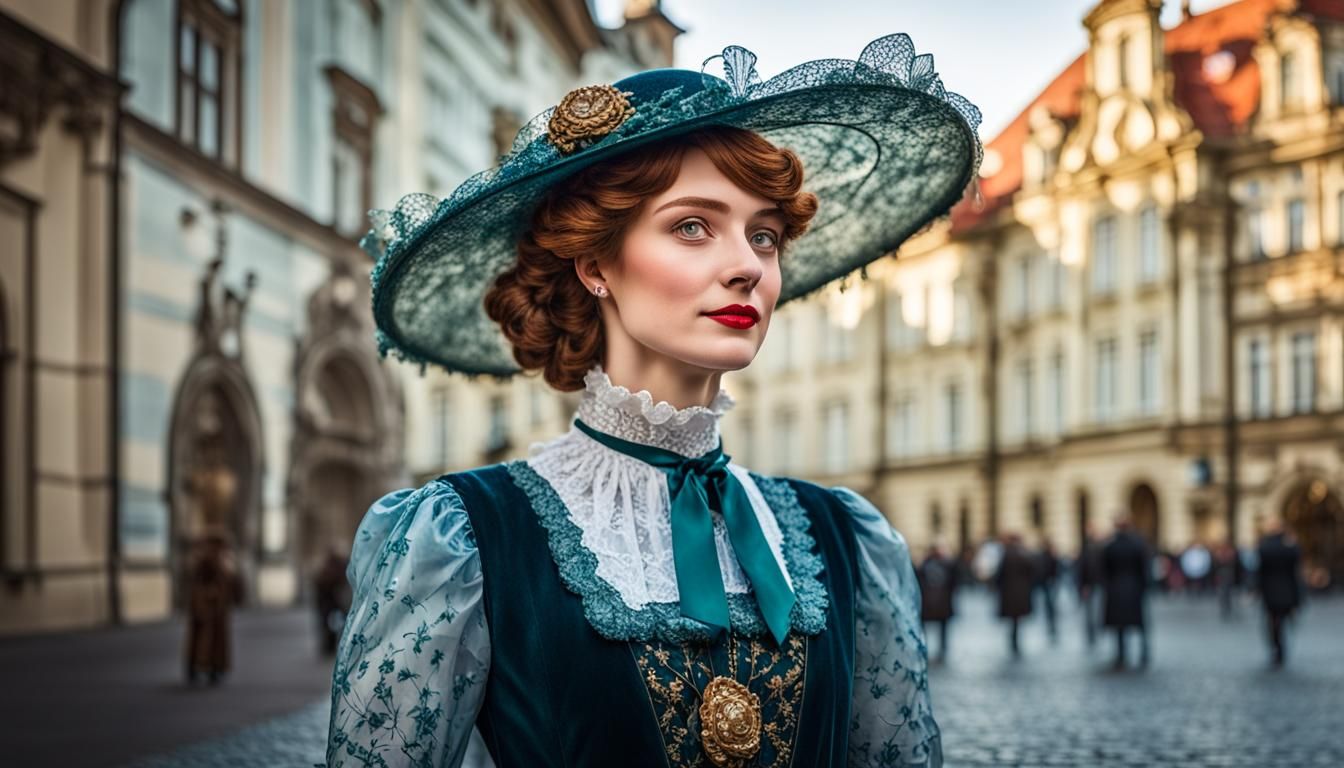 Art Nouveau Woman in Old Prague: Period Photography