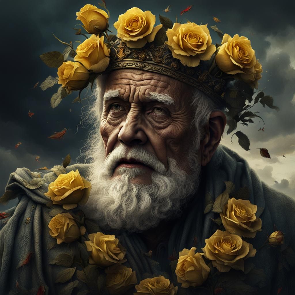 Exhausted King Lear with Roses: Digital Matte Painting