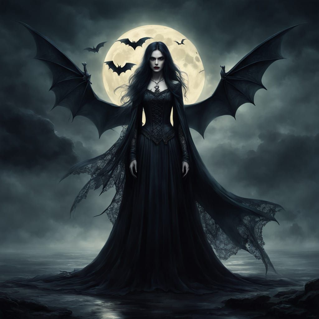 Ethereal Gothic Vampire Emerges with Dark, Majestic Wings