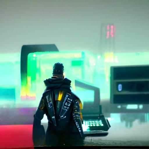 Cyberpunk Hacker in Neon-Lit 2099 Setting