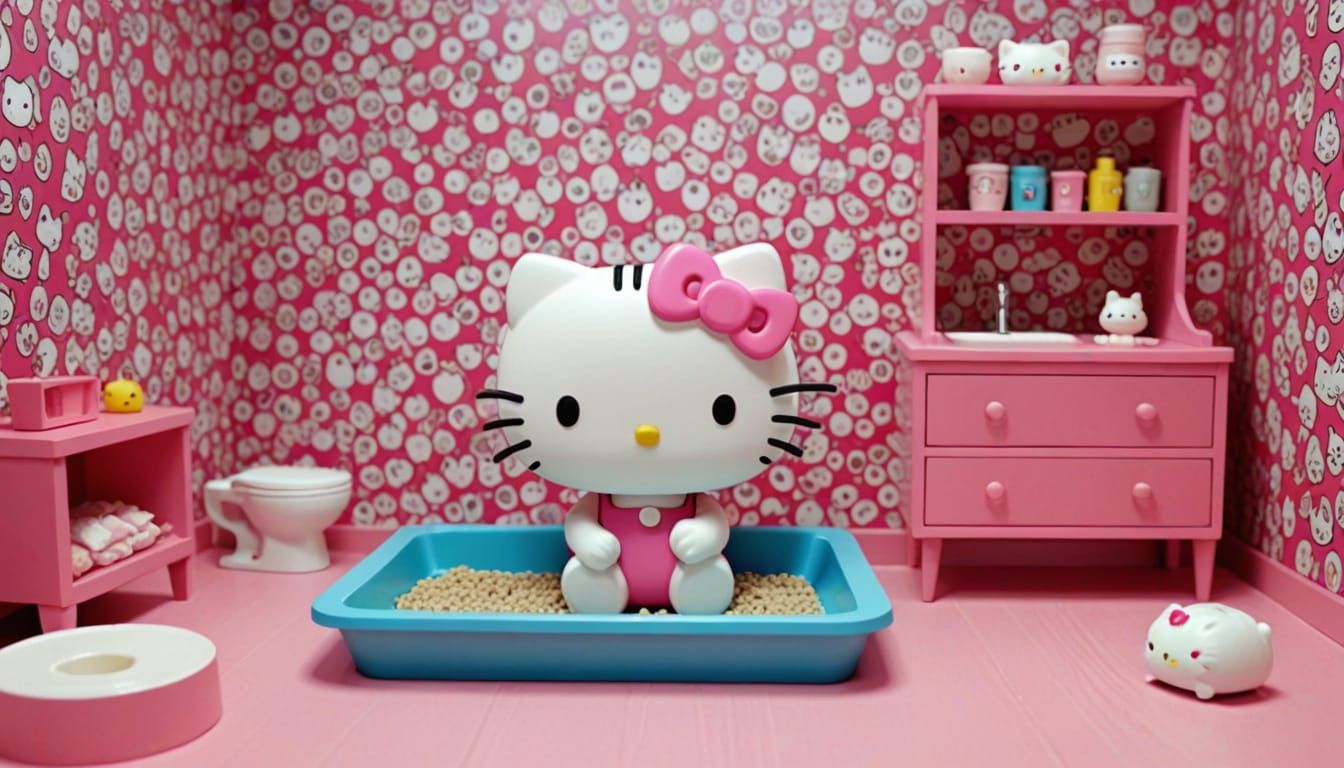 Hello Kitty's Bathroom Break: A Kawaii Stop Motion Scene