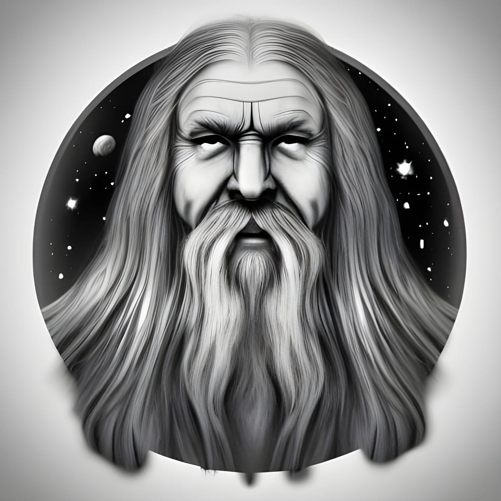 Monochrome Logo of an Old Man with Astronomy Theme