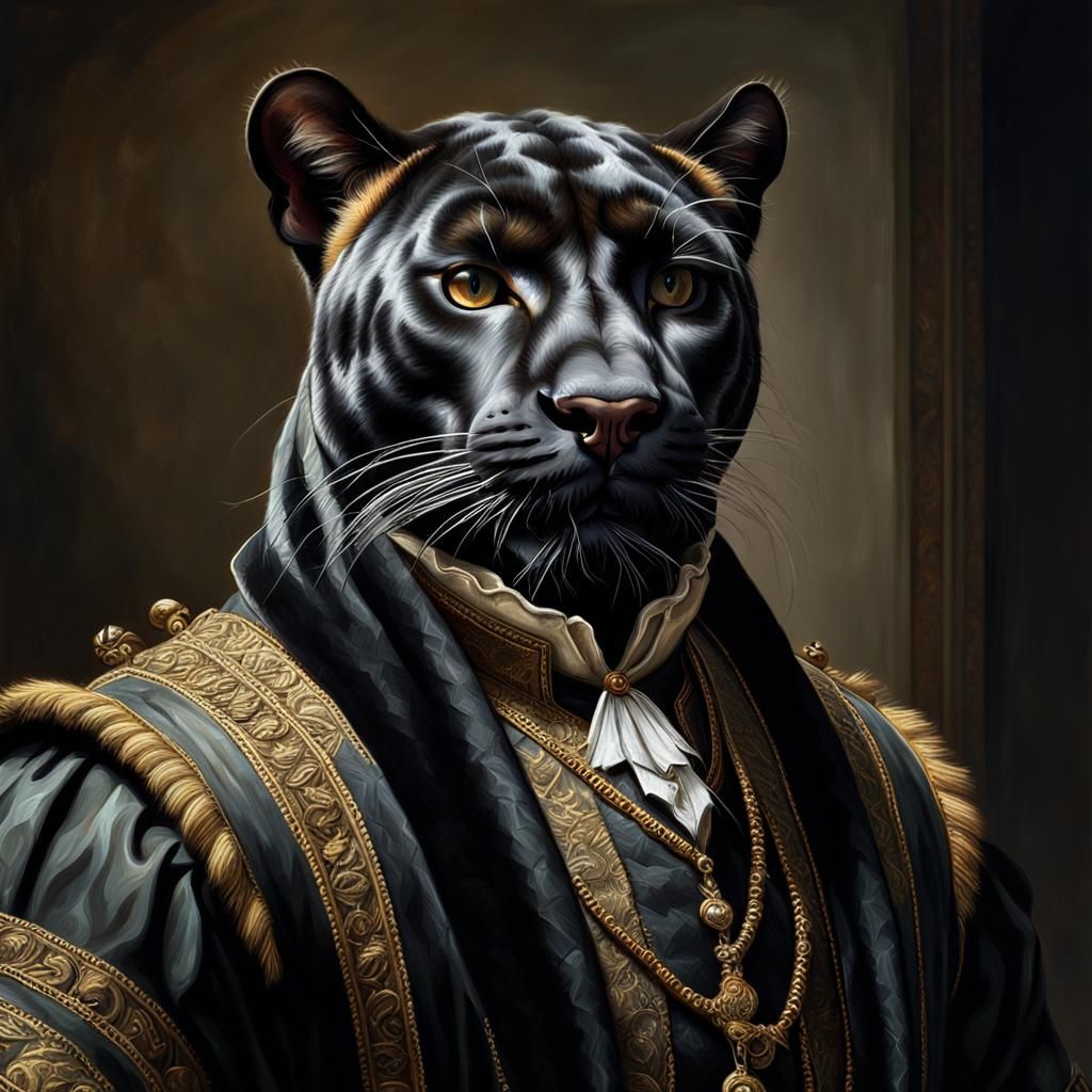 Panther Portrait in Neoclassical Oil Painting Style
