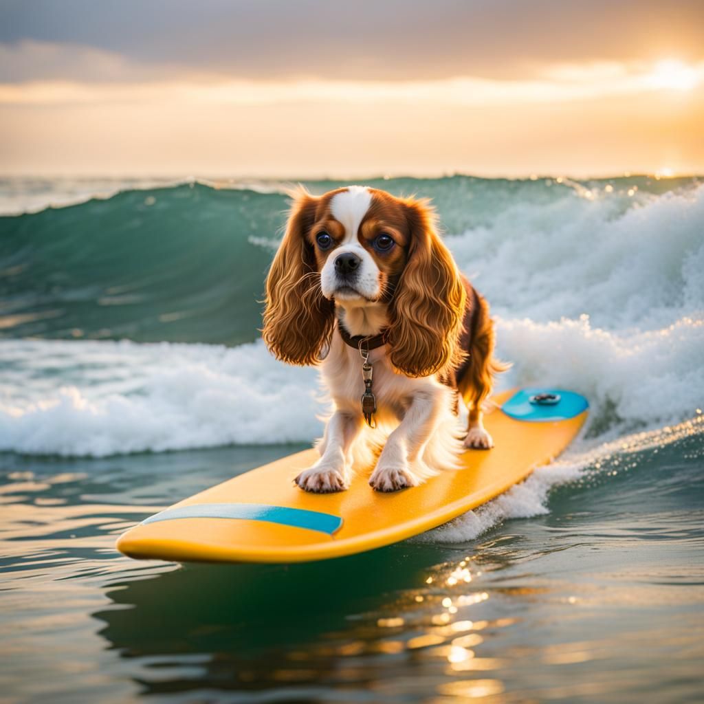 Cavalier King Charles Surfing Dog