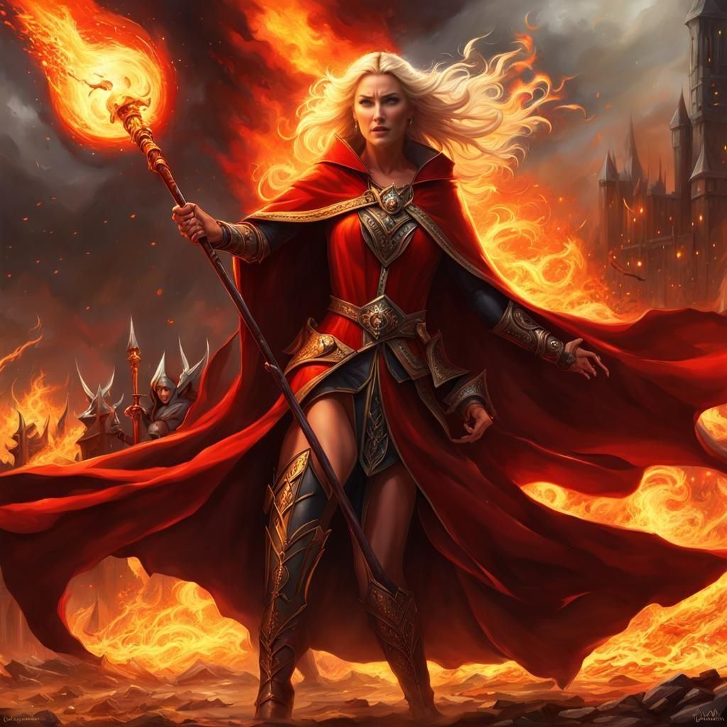 Furious Blonde Mage Unleashes Fiery Destruction