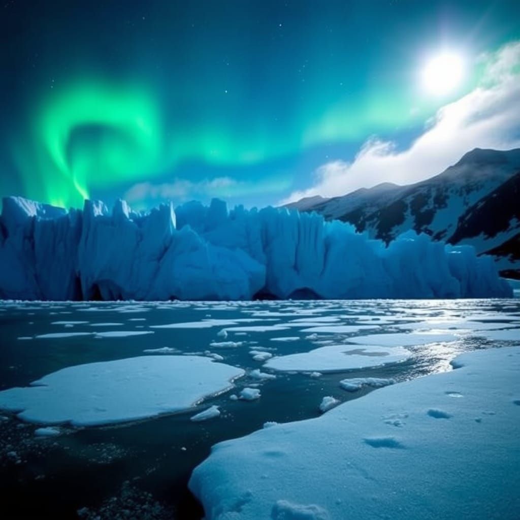 Surreal Arctic Night Scene with Dancing Northern Lights