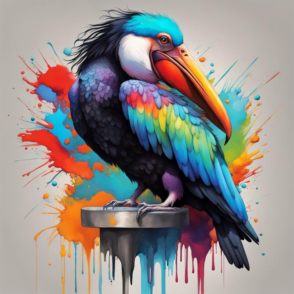 Bizarre Bird Composite in Graffiti Splash Art