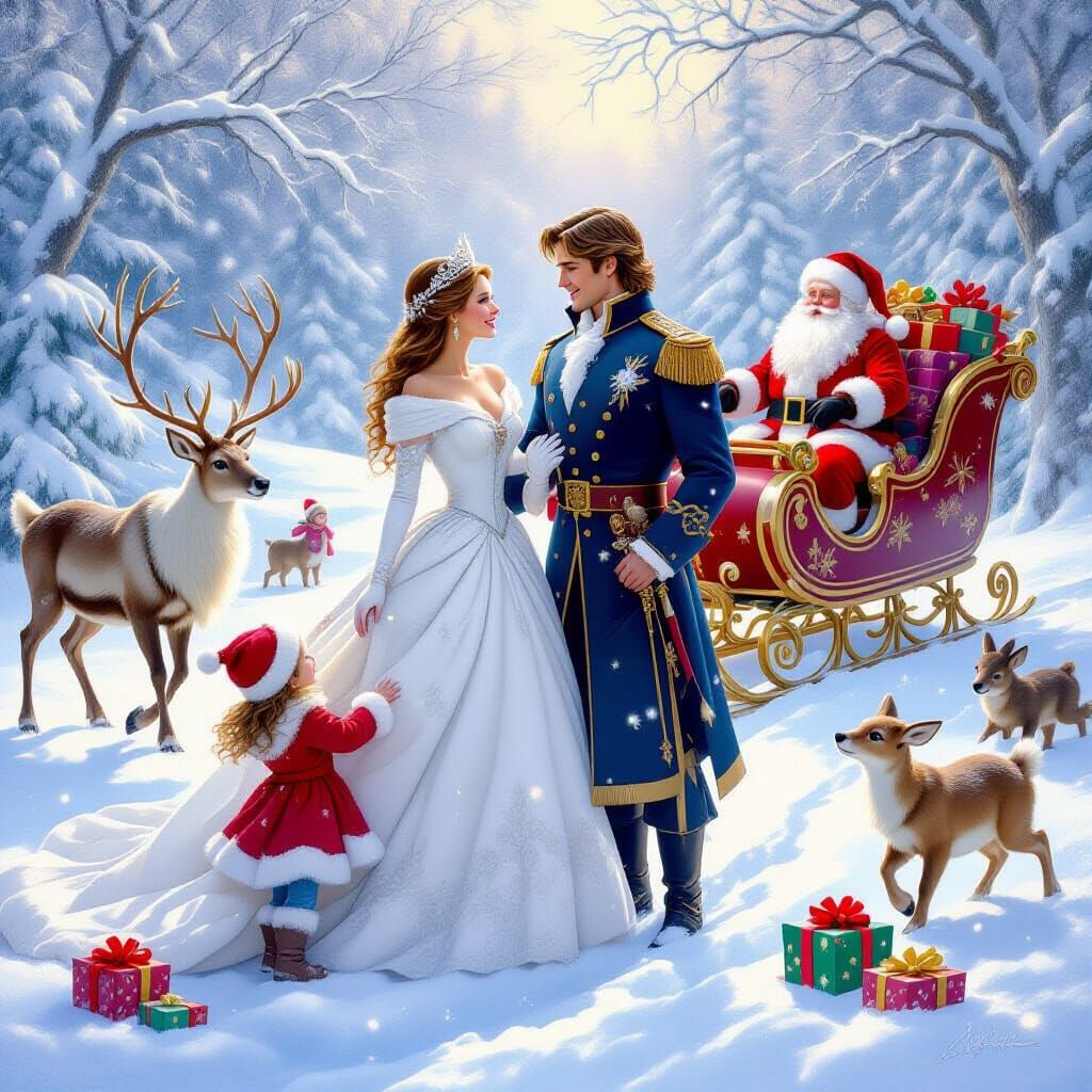 Princess and Prince in Magical Winter Wonderland