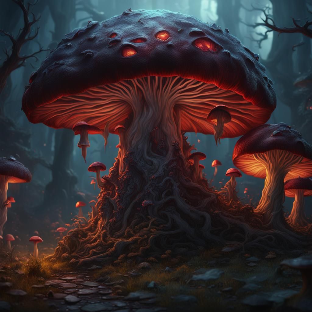 Vampire's Fungal Transformation: Detailed Matte Painting