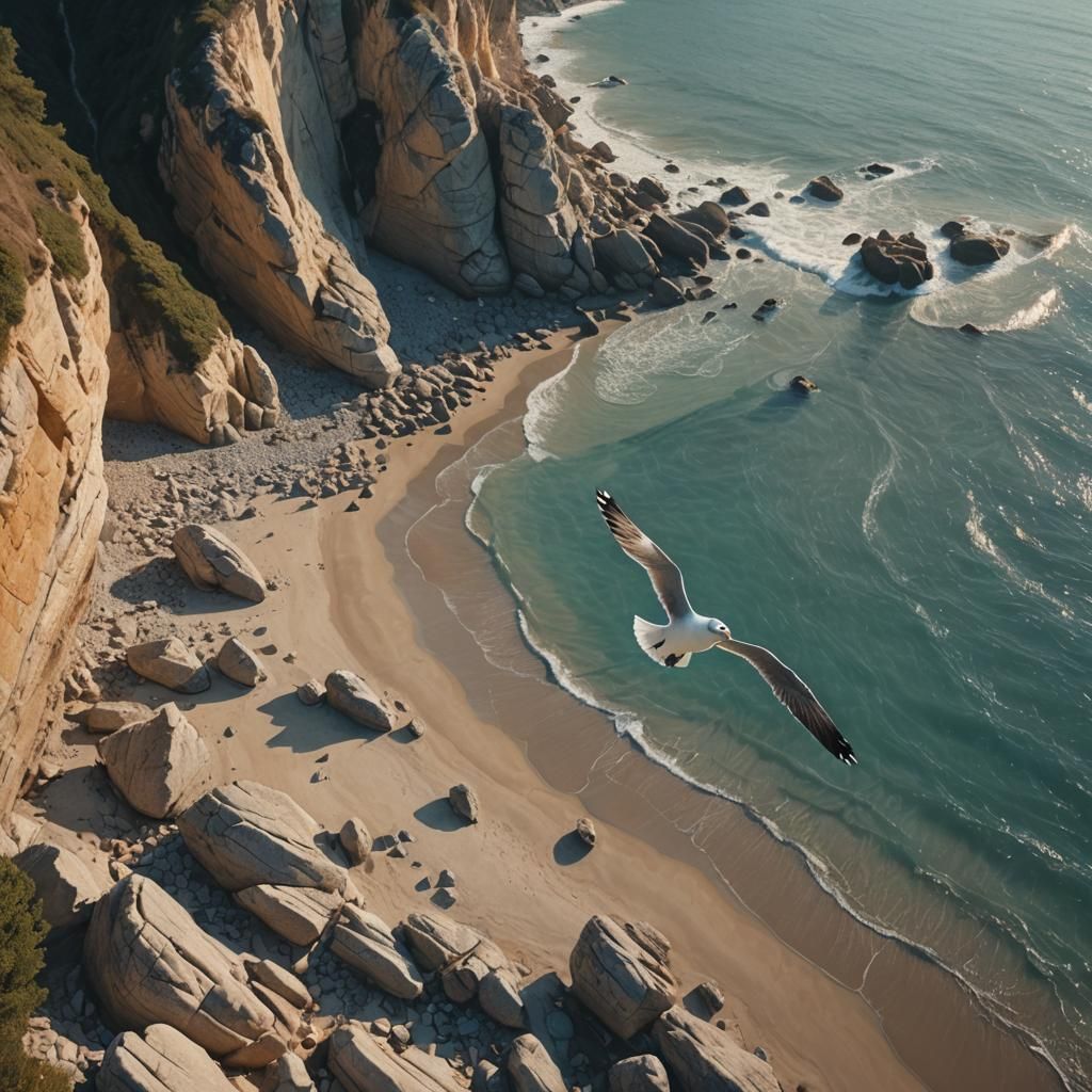 Seagull Over Bulgaria Beach in Digital Matte Painting