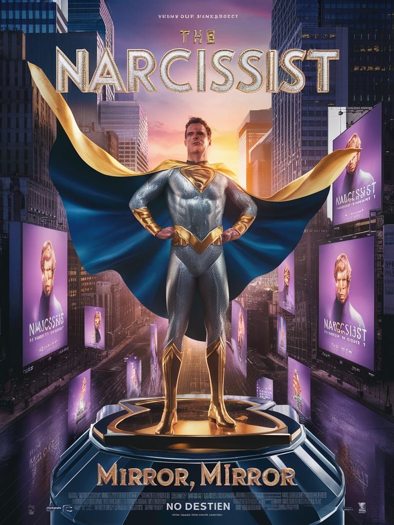 Superhero 'The Narcissist' Movie Poster: Gold and Silver Her...