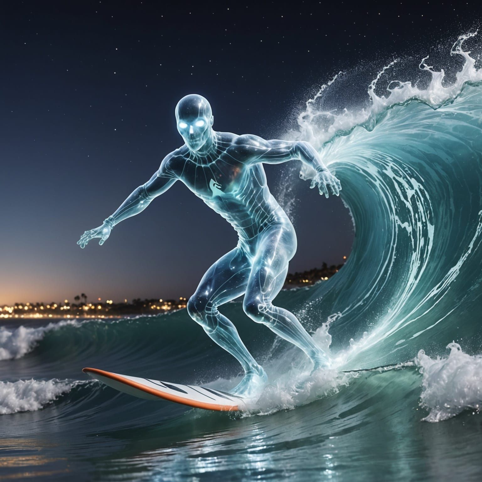 Ethereal Ghost Surfer Rides a Wave
