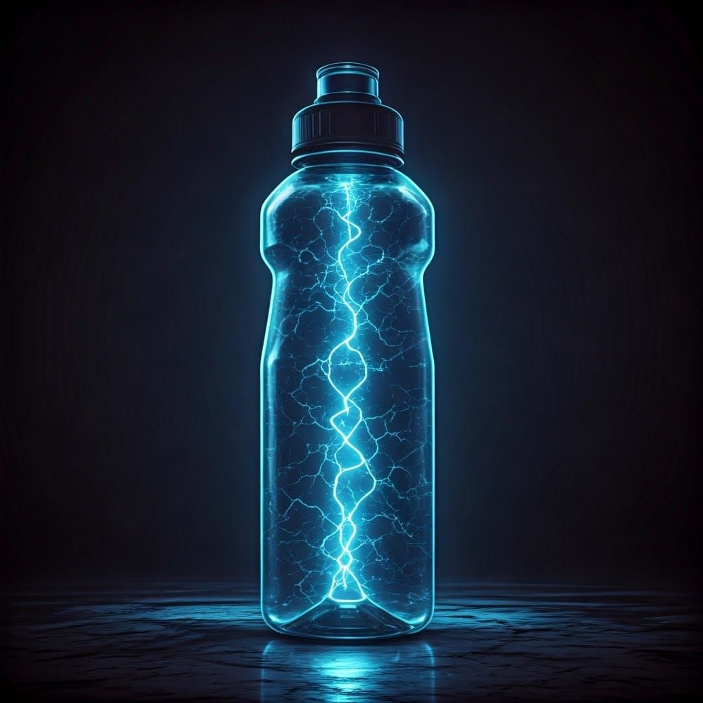 Futuristic Water Bottle Radiating Electric Blue Energy