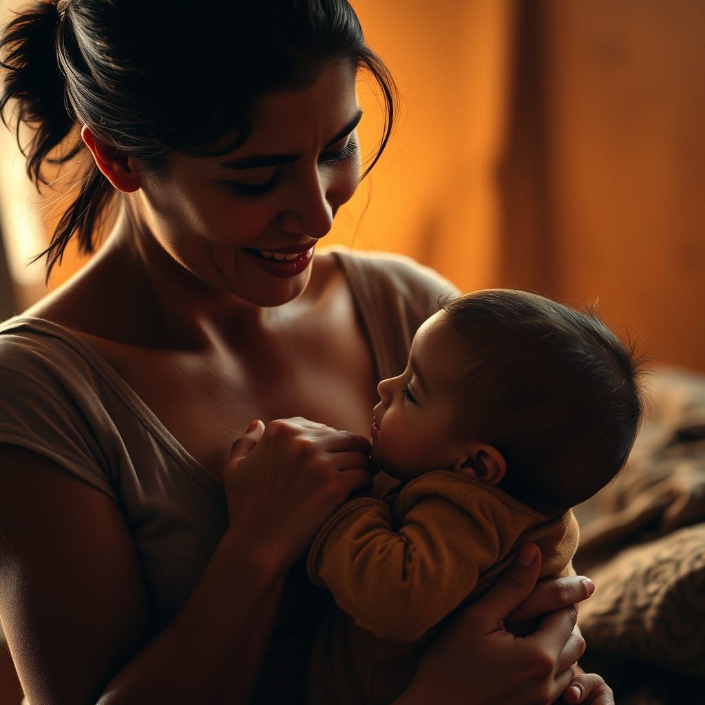 Mother and Child Portrait in Photorealistic Style