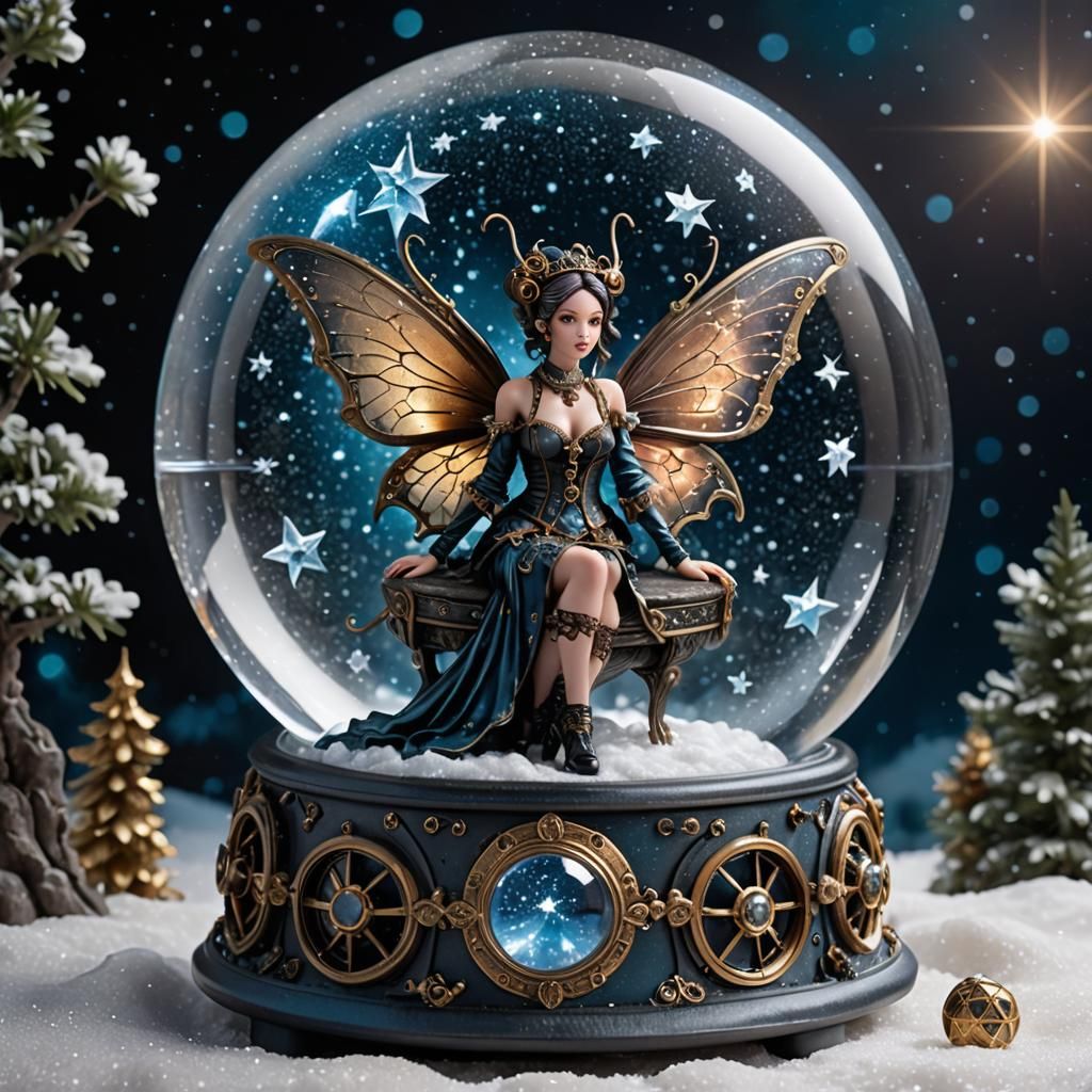 Steampunk Fairy in Snow Globe: 3D Render