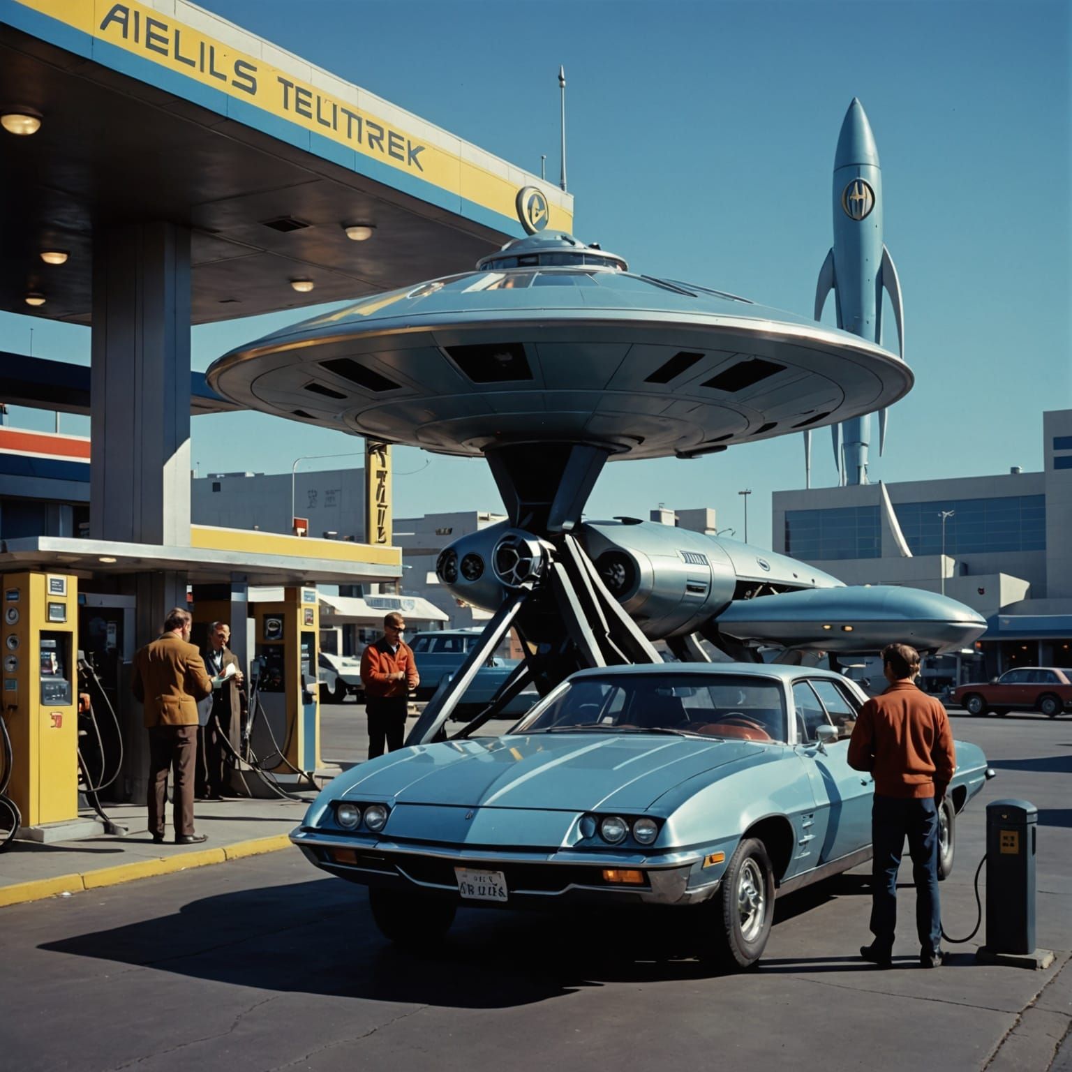 Retrofuturistic Alien Fueling Station in H.G. Wells Style