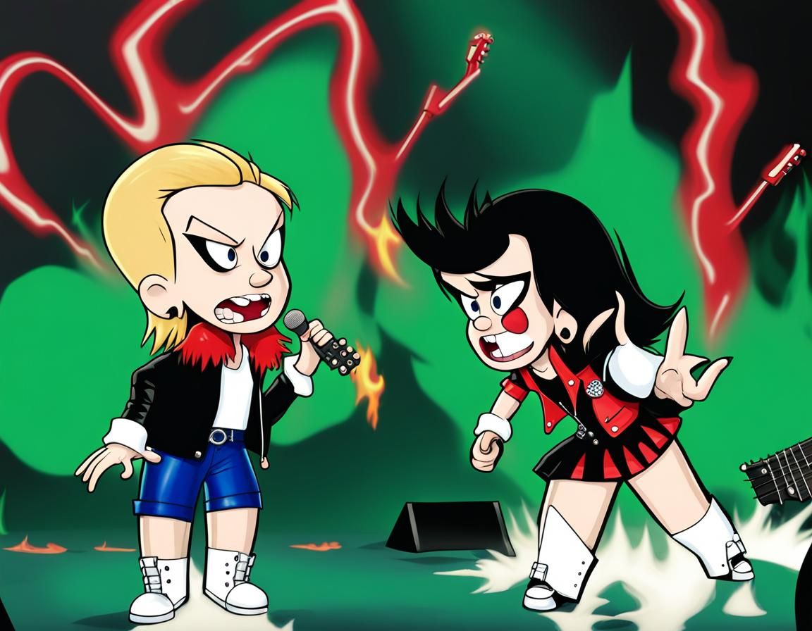 Cartoon Metal Rock Stars on Stage in Pop Art Style