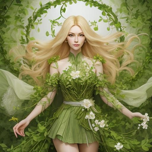 Girl with Flower Powers and Green Vines