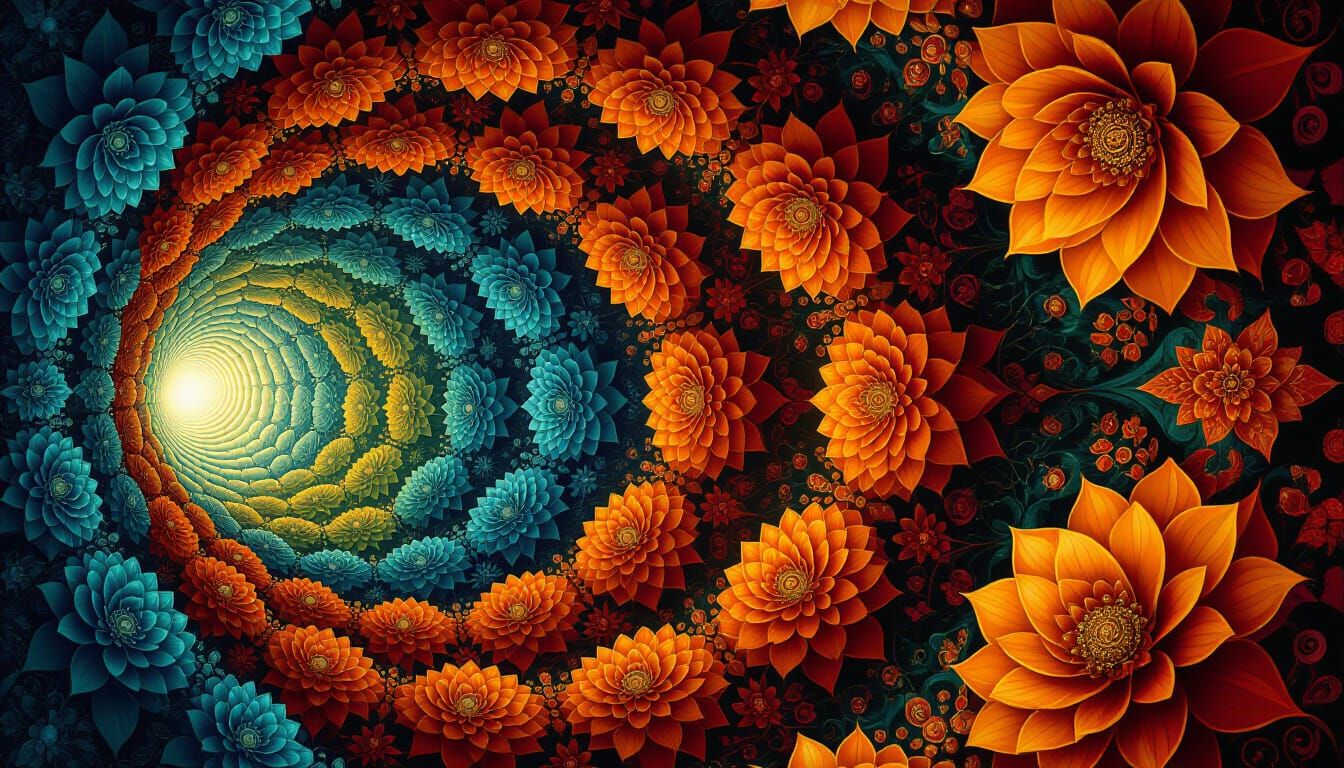 Intricate Fractal Tunnel with Ornate Flowers