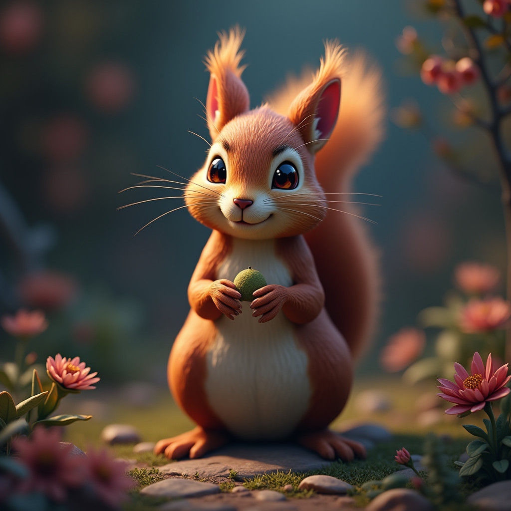 Detailed 3D Squirrel in Fantastical Landscape
