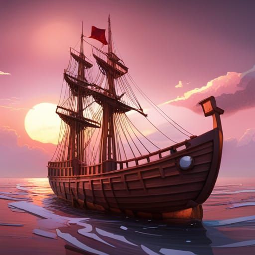 Penguin Crew on Weathered Ship: 3D Digital Art