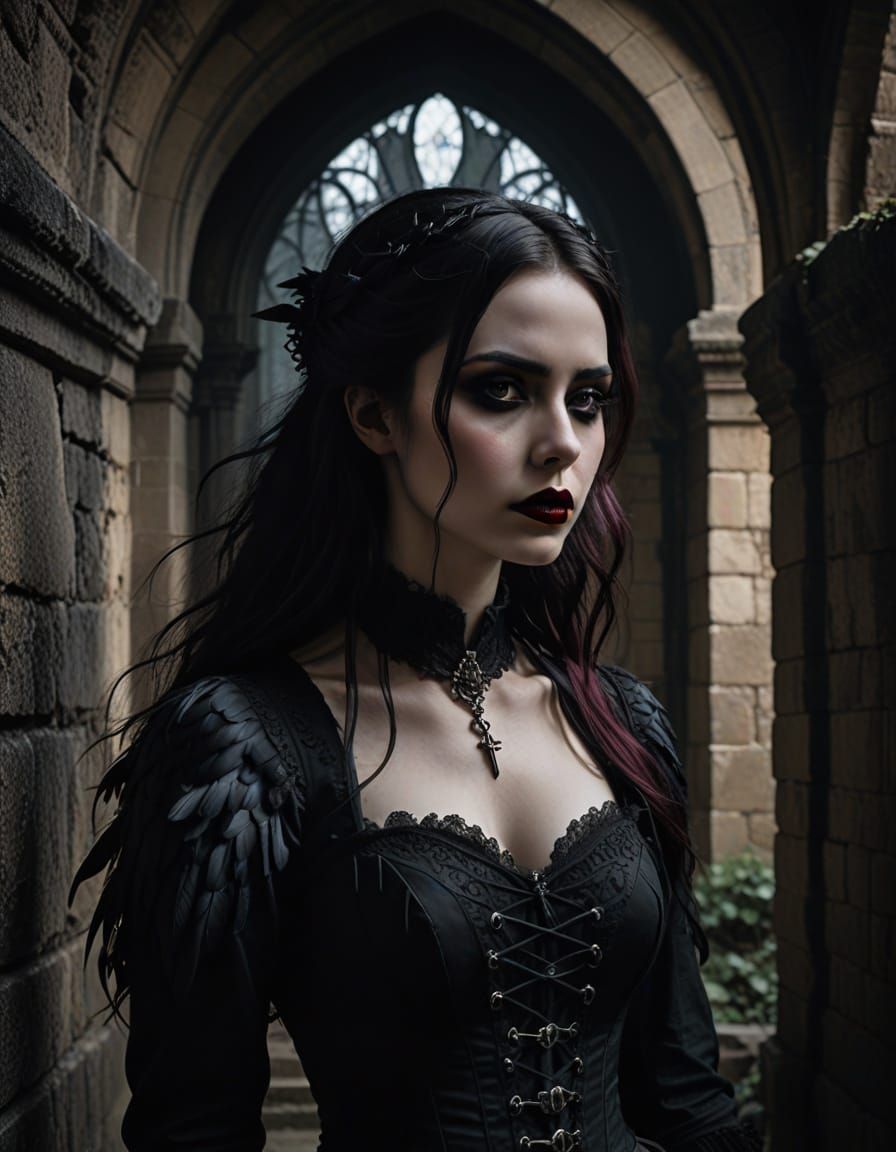 Mysterious Young Gothic Beauty in Dramatic Portrait