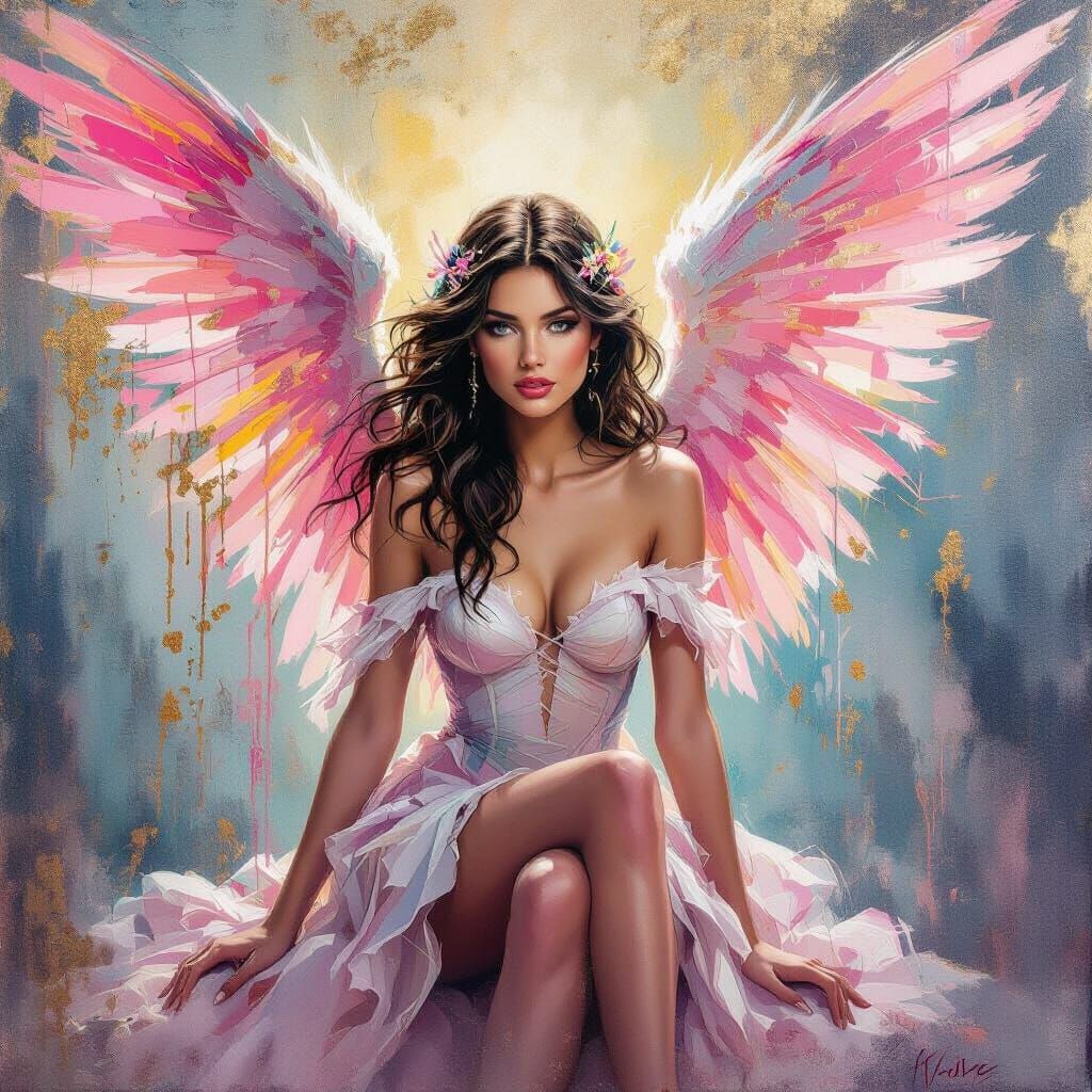 Fallen Angel in Radiant Mixed Media Art