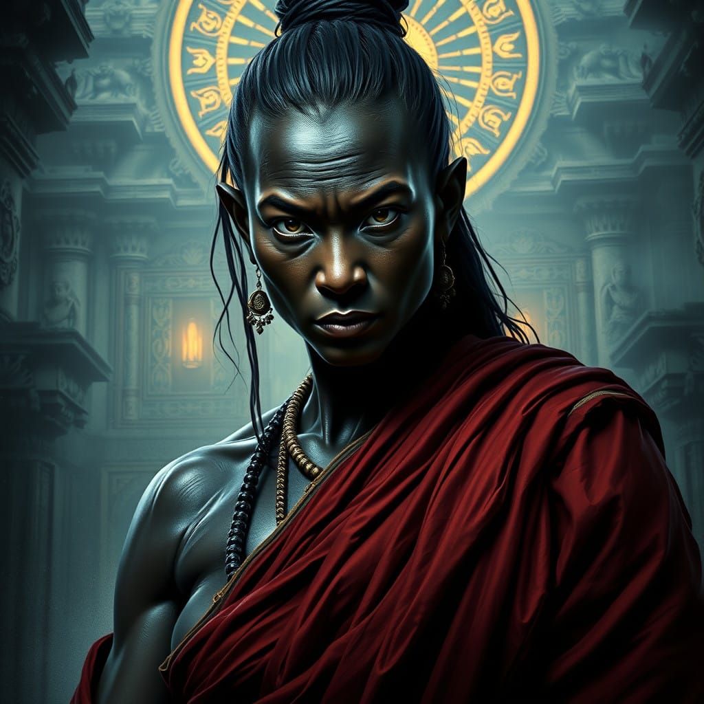 Mystical Ebony Monkess in Dark, Enchanting Architecture