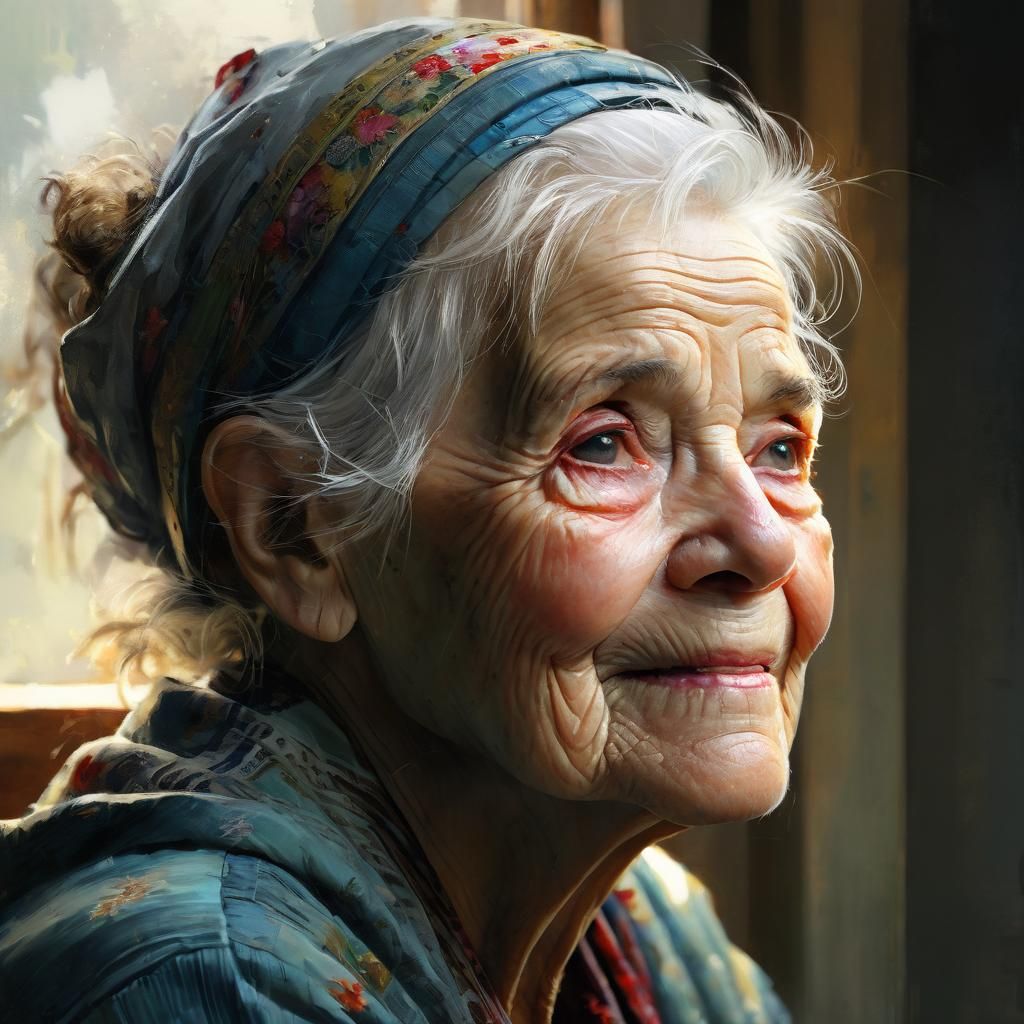 Detailed Portrait of an Old Woman in Natural Light