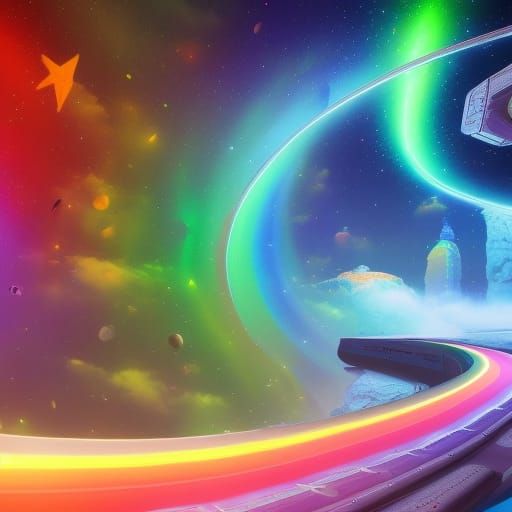 Rainbow Road in Space: Detailed Matte Painting